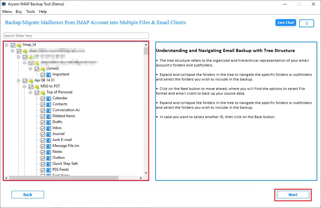 you can select the folders to migrate >> Next