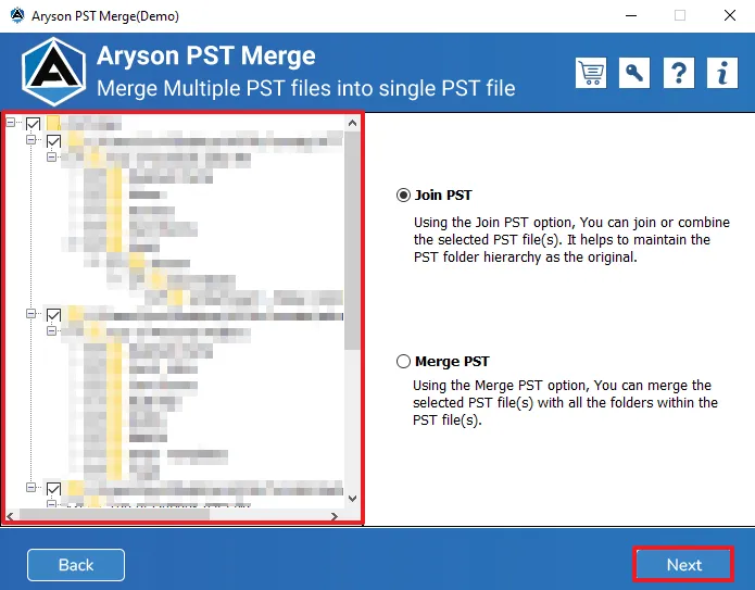 Choose the appropriate PST merge option