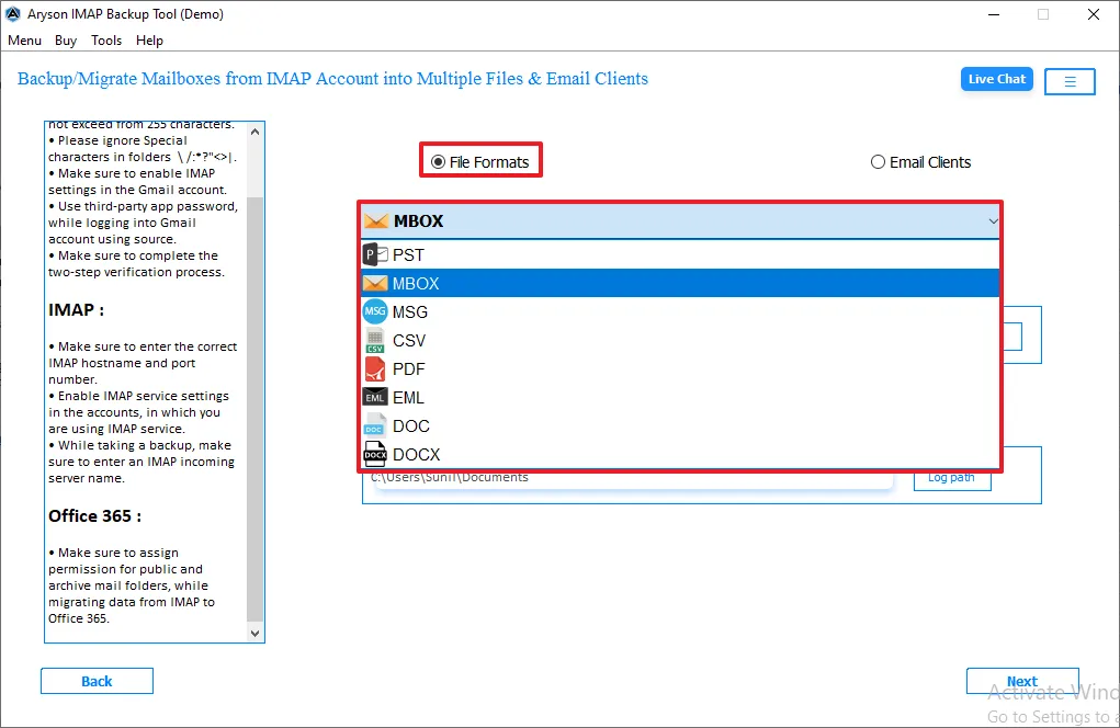 Choose MBOX and click on the Next butto