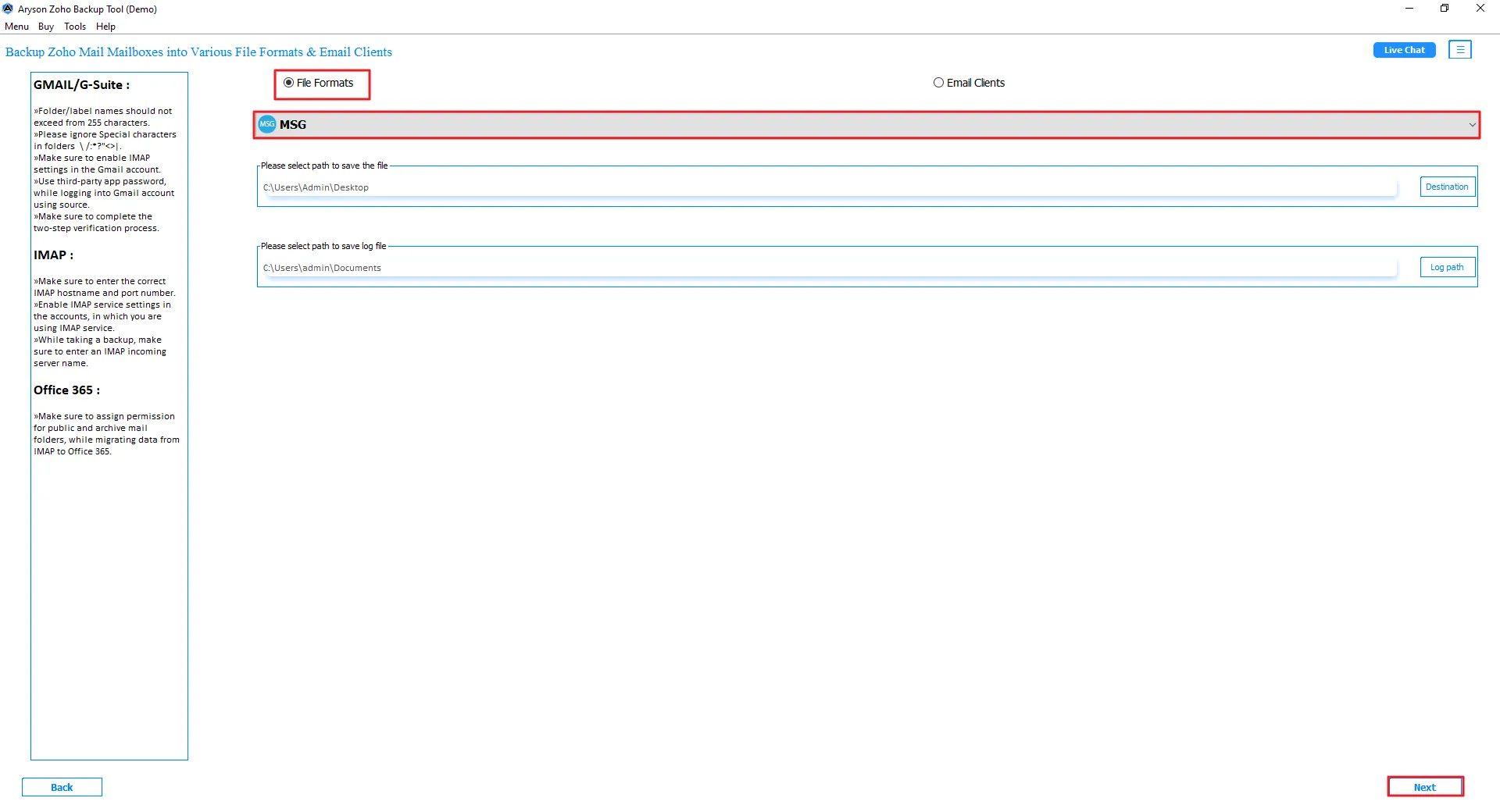 Select MSG as the saving format and click Next