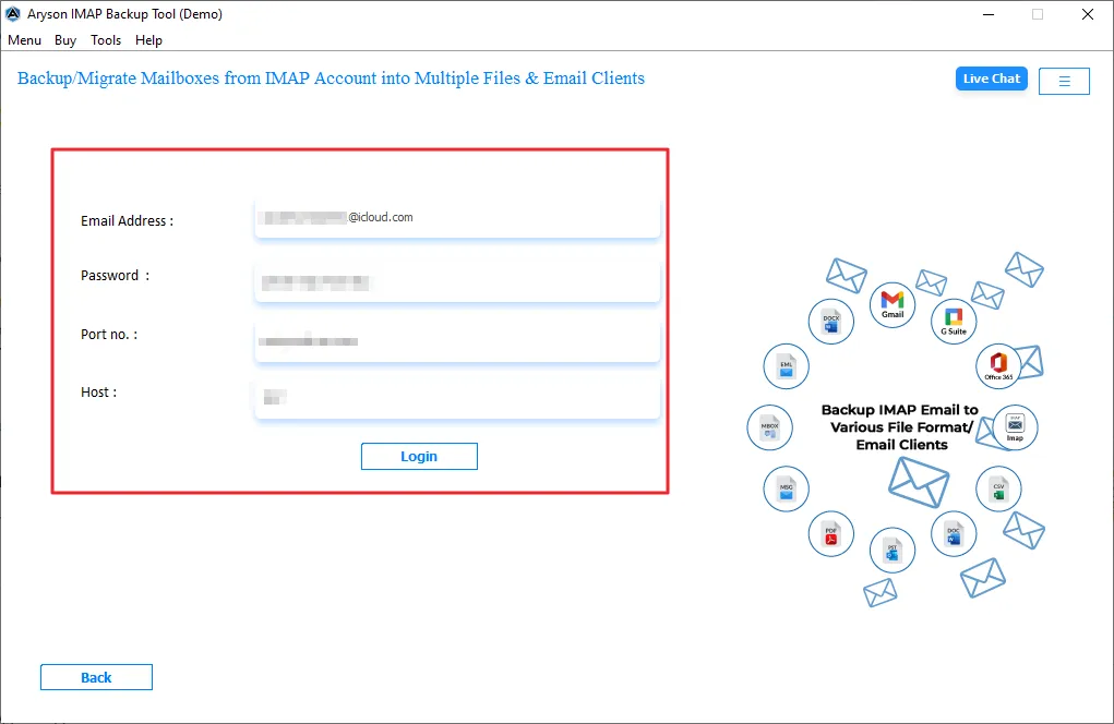 Choose iCloud from the email client option, and enter the credentials