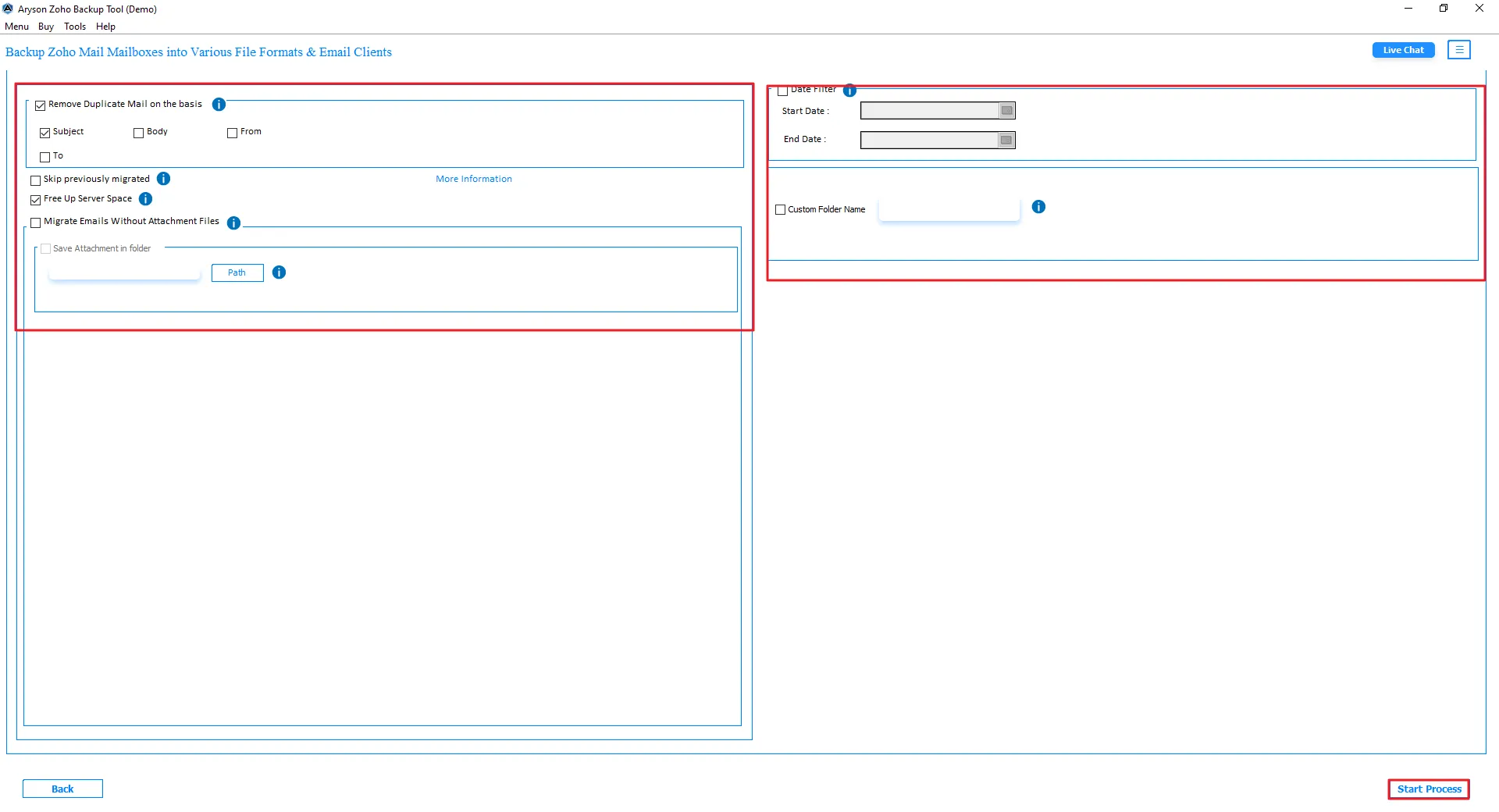 Apply advanced filters or features if required and tap Start Process