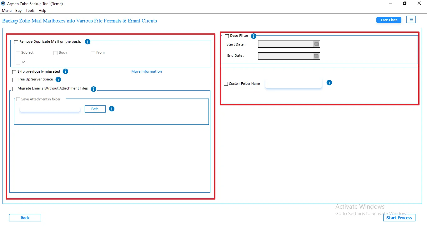 From the filter panel page, enable the necessary filters for smooth migration