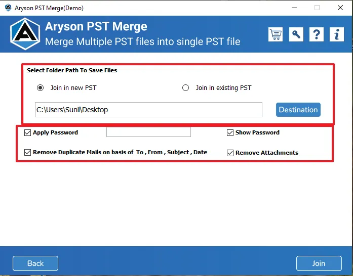 Select the preferred destination path 