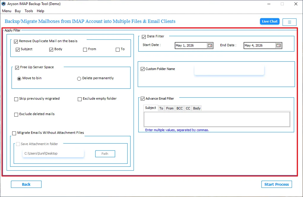 Apply the filters to migrate only the required data