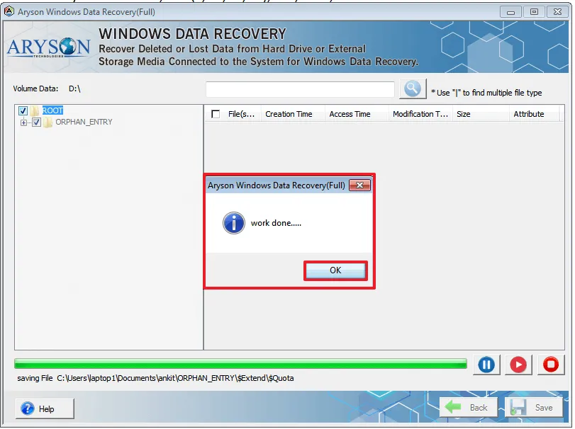 Successfully recover and save data, click the OK button