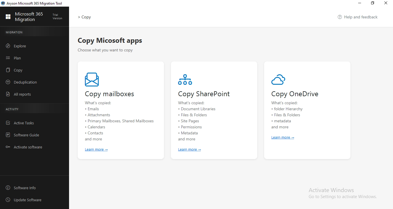 launch the Aryson Microsoft 365 Migration Tool