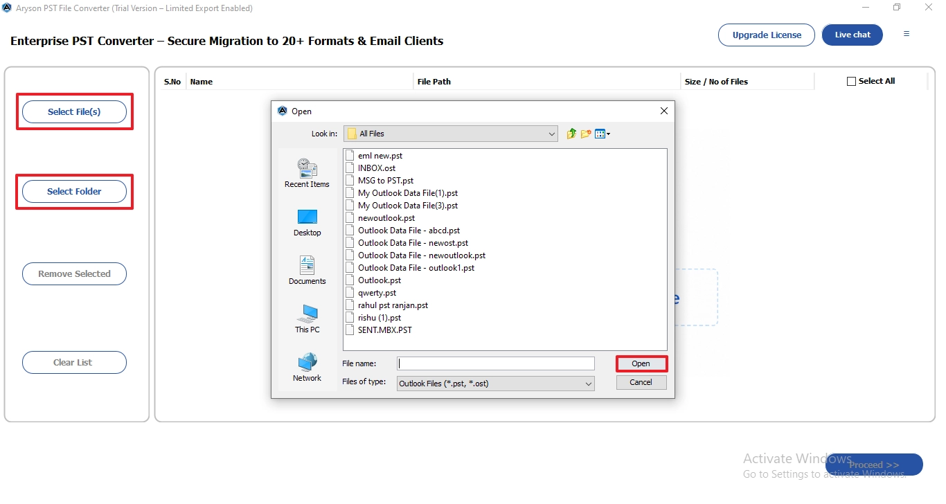 Tap on the select file/folder.