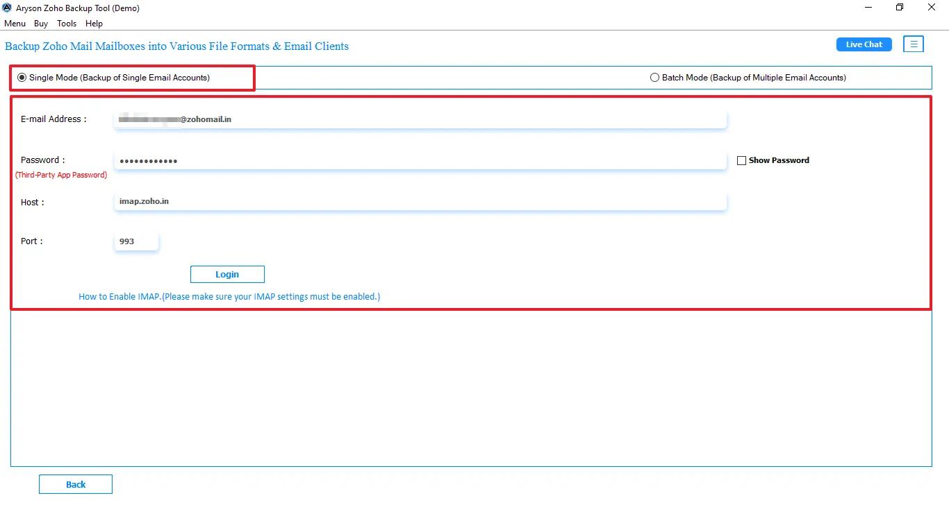 Enter the Zoho Mail login credentials