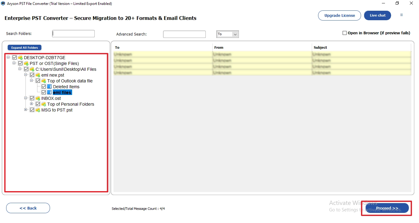 Select files that you want to import