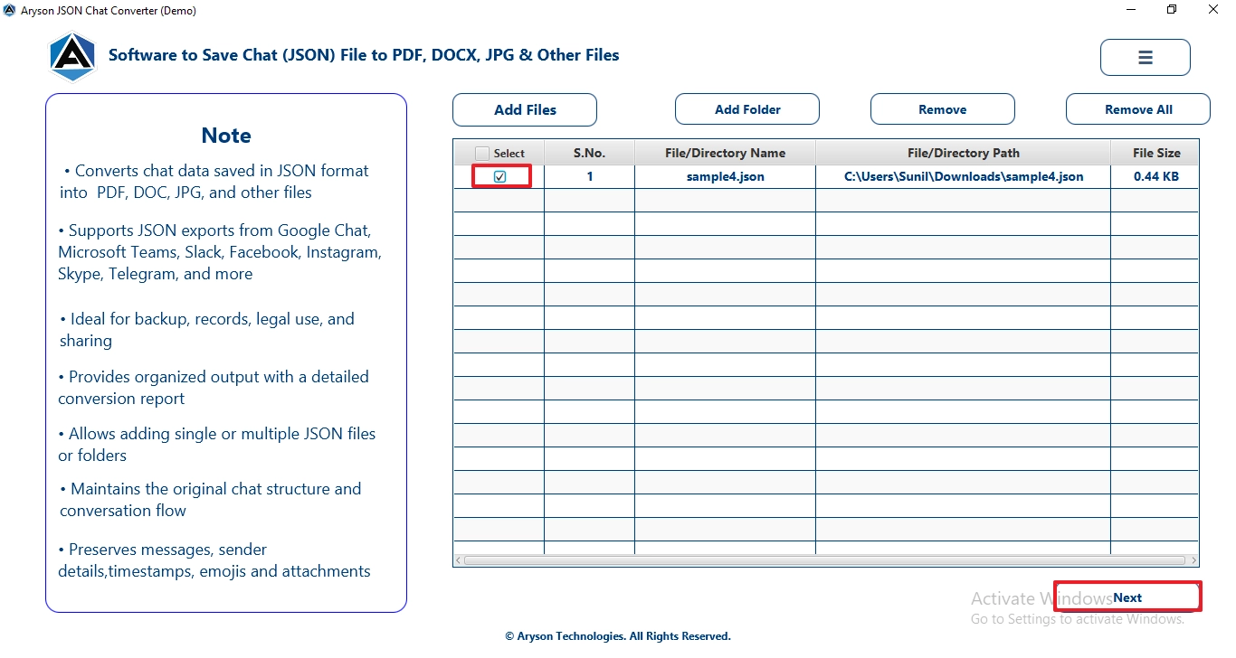 Preview the files in a table
