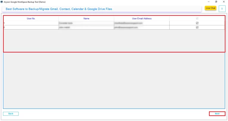 select the users from whom you want to migrate