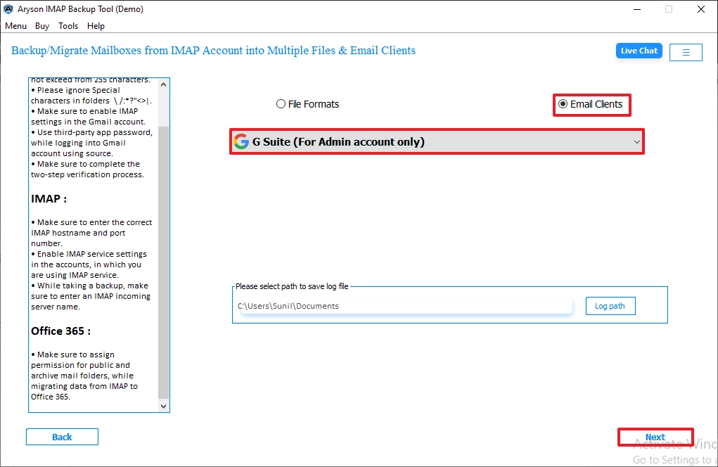Choose the Google Workspace from the email clients