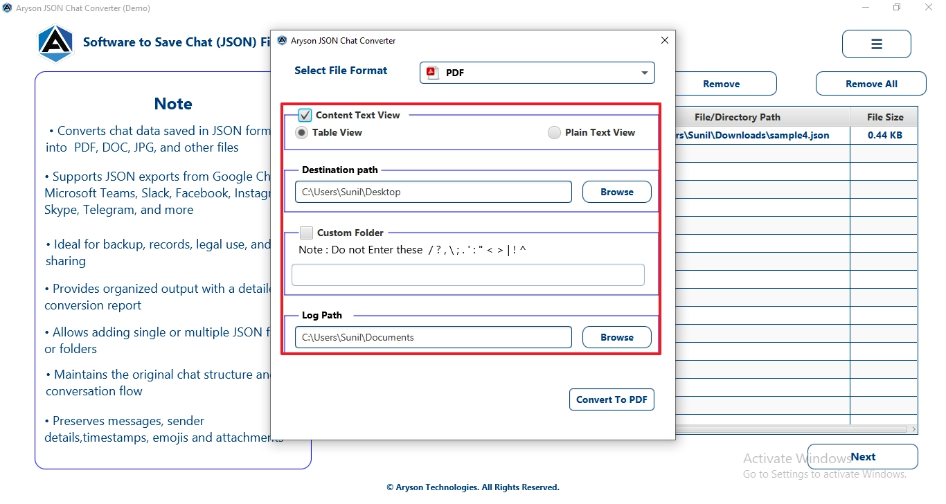 Enable the filters for selective conversion