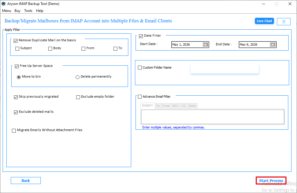 click on the Start Process