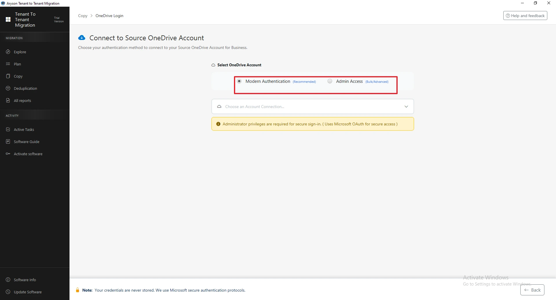 connect the source OneDrive account