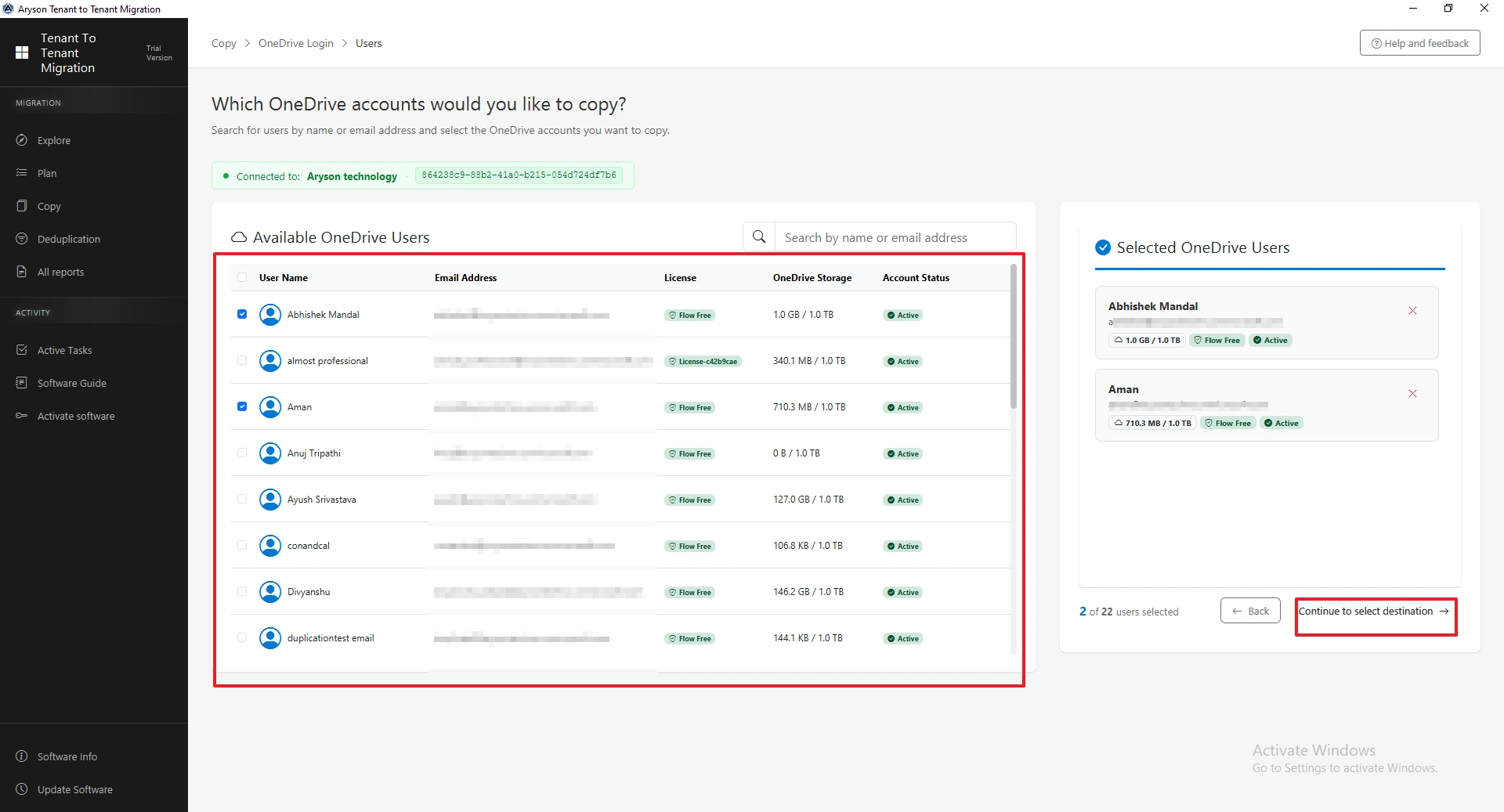 select the source OneDrive users