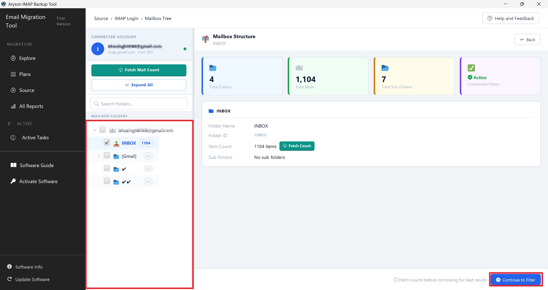 preview and select the mailbox