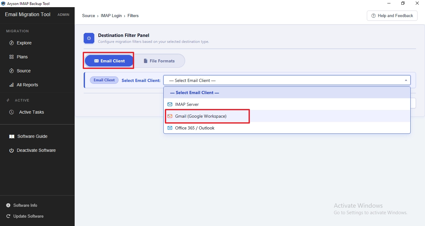 choose the destination as Gmail