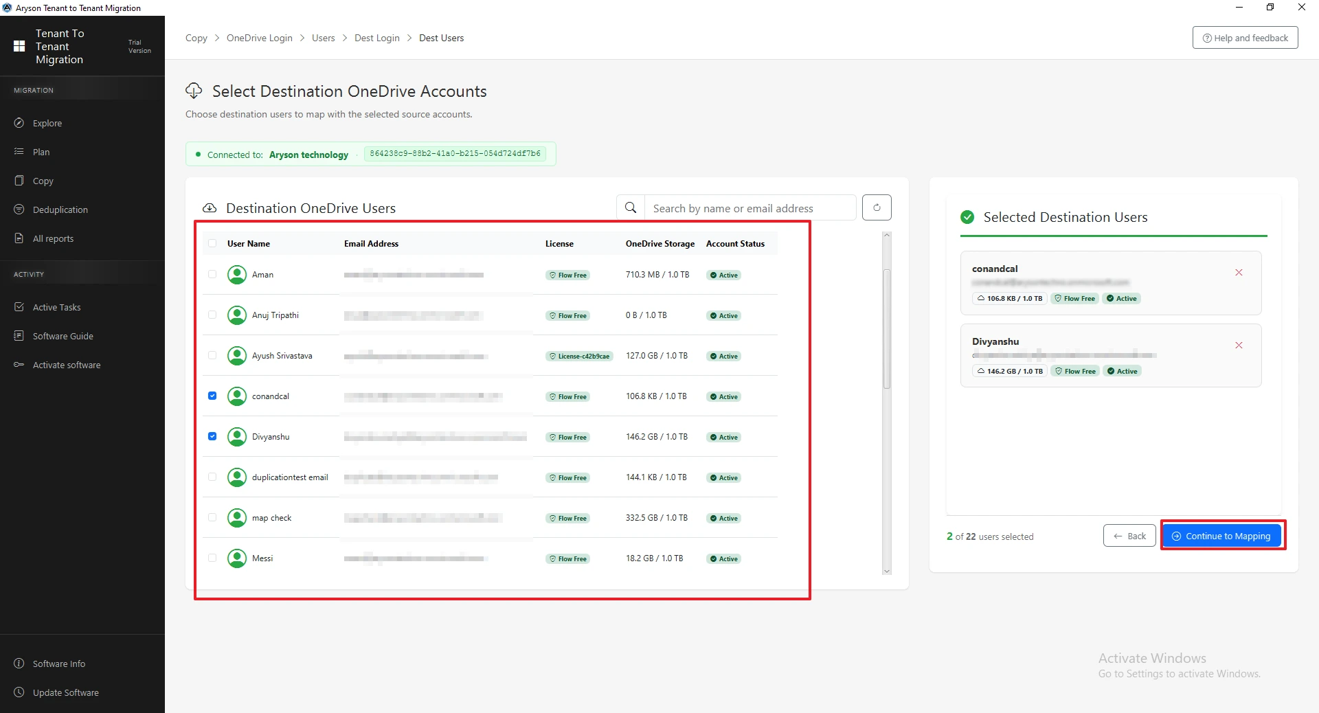 choose the destination OneDrive