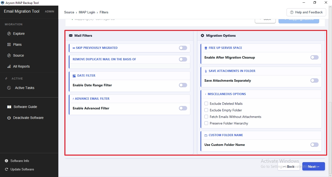 configure migration settings