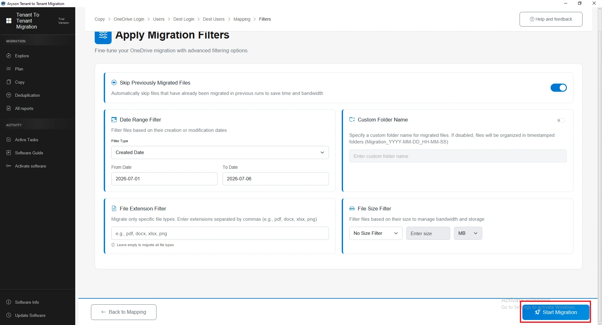 click Start Migration