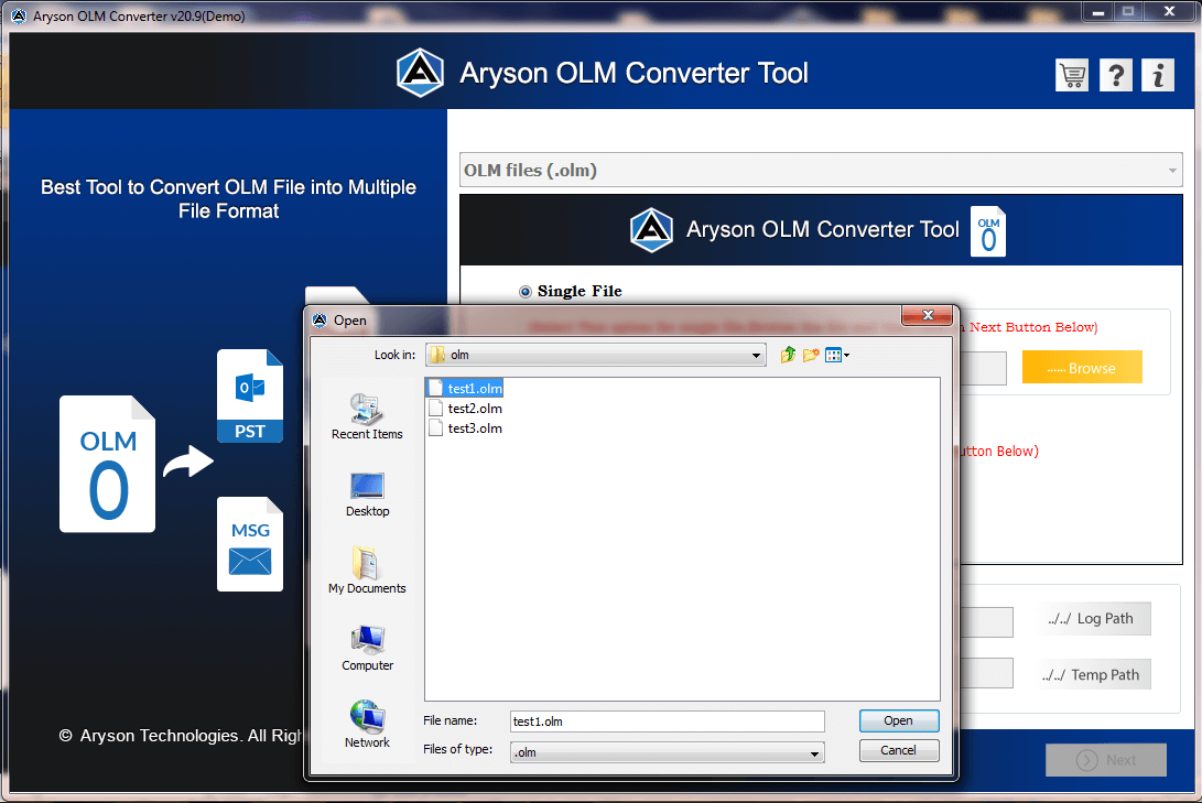 open olm file on windows convert .olm to pst